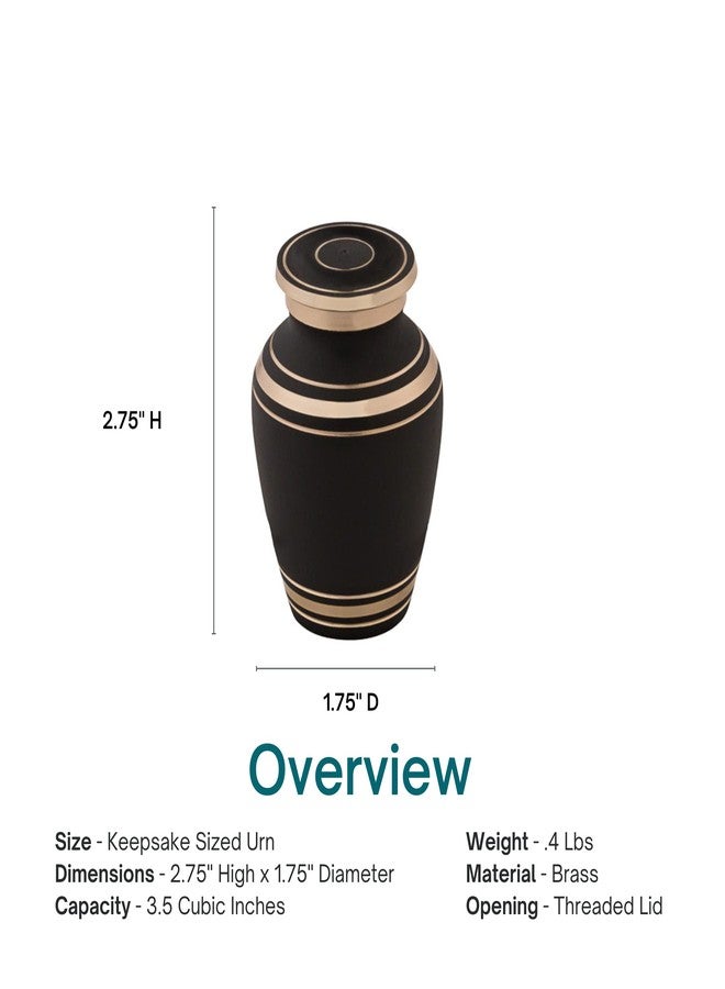Silverlight Urns جرة تذكارية كلاسيكية من العقيق الأسود لحفظ الرماد، مصنوعة من النحاس، جرة سوداء، جرة تذكارية بحجم مناسب، ارتفاع 2.75 بوصة - Image 4